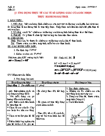 Giáo án Hình học Khối 9 - Tuần 8 - Năm học 2017-2018 - Trường THCS Ngô Quang Nhã