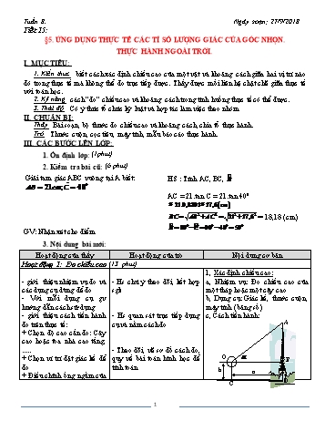 Giáo án Hình học Khối 9 - Tuần 8 - Năm học 2018-2019 - Trường THCS Ngô Quang Nhã