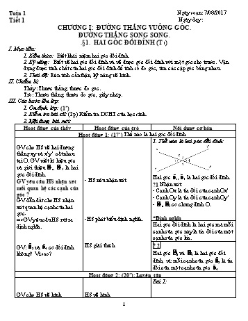 Giáo án Hình học Lớp 7 - Tuần 1 - Năm học 2017-2018 - Trường THCS Ngô Quang Nhã