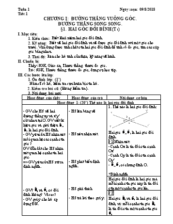 Giáo án Hình học Lớp 7 - Tuần 1 - Năm học 2018-2019 - Trường THCS Ngô Quang Nhã