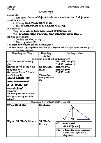 Giáo án Hình học Lớp 7 - Tuần 10 - Năm học 2017-2018 - Trường THCS Ngô Quang Nhã