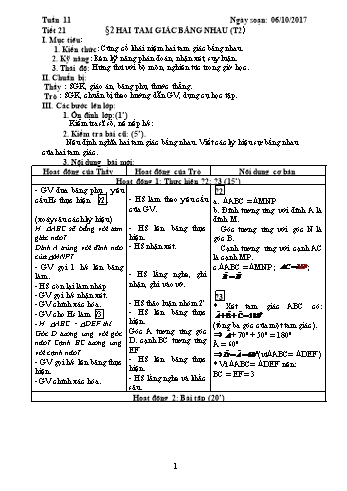 Giáo án Hình học Lớp 7 - Tuần 11 - Năm học 2017-2018 - Trường THCS Ngô Quang Nhã