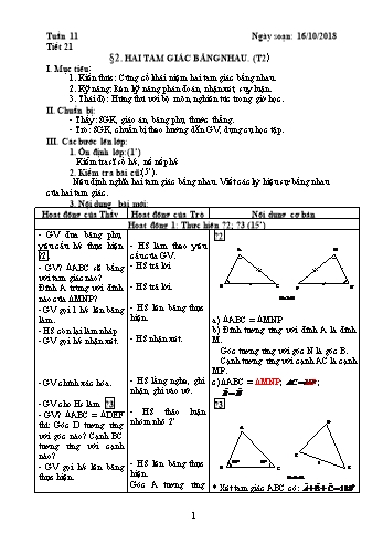 Giáo án Hình học Lớp 7 - Tuần 11 - Năm học 2018-2019 - Trường THCS Ngô Quang Nhã