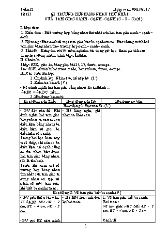 Giáo án Hình học Lớp 7 - Tuần 12 - Năm học 2017-2018 - Trường THCS Ngô Quang Nhã