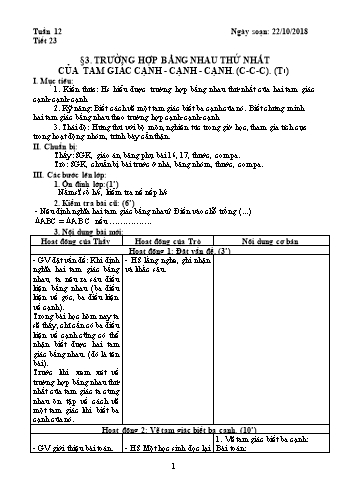 Giáo án Hình học Lớp 7 - Tuần 12 - Năm học 2018-2019 - Trường THCS Ngô Quang Nhã