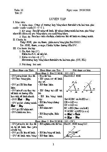 Giáo án Hình học Lớp 7 - Tuần 13 - Năm học 2018-2019 - Trường THCS Ngô Quang Nhã