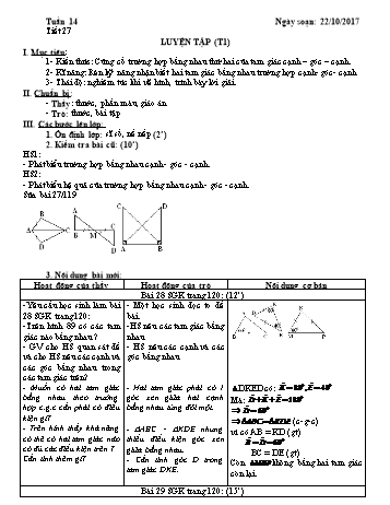 Giáo án Hình học Lớp 7 - Tuần 14 - Năm học 2017-2018 - Trường THCS Ngô Quang Nhã