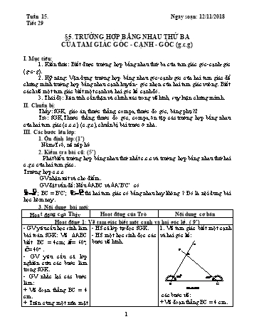 Giáo án Hình học Lớp 7 - Tuần 15 - Năm học 2018-2019 - Trường THCS Ngô Quang Nhã