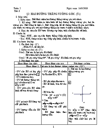 Giáo án Hình học Lớp 7 - Tuần 2 - Năm học 2018-2019 - Trường THCS Ngô Quang Nhã