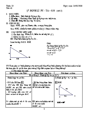 Giáo án Hình học Lớp 7 - Tuần 23 - Năm học 2017-2018 - Trường THCS Ngô Quang Nhã