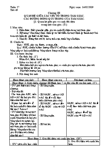Giáo án Hình học Lớp 7 - Tuần 27 - Năm học 2018-2019 - Trường THCS Ngô Quang Nhã