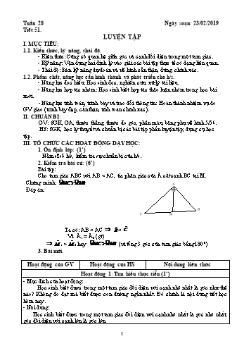 Giáo án Hình học Lớp 7 - Tuần 28 - Năm học 2018-2019 - Trường THCS Ngô Quang Nhã