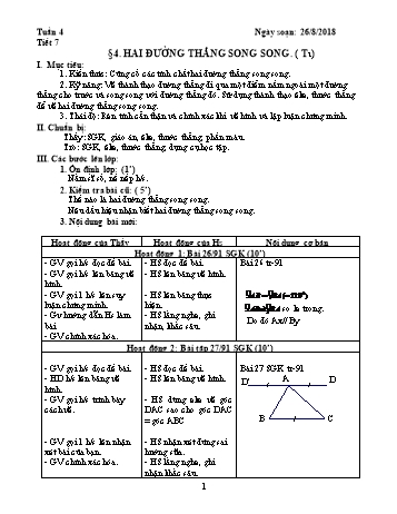 Giáo án Hình học Lớp 7 - Tuần 4 - Năm học 2018-2019 - Trường THCS Ngô Quang Nhã