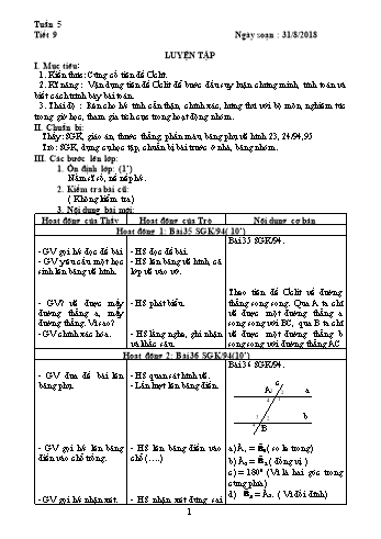 Giáo án Hình học Lớp 7 - Tuần 5 - Năm học 2018-2019 - Trường THCS Ngô Quang Nhã