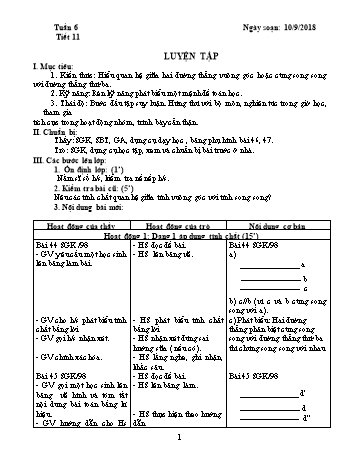 Giáo án Hình học Lớp 7 - Tuần 6 - Năm học 2018-2019 - Trường THCS Ngô Quang Nhã