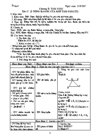 Giáo án Hình học Lớp 7 - Tuần 9 - Năm học 2017-2018 - Trường THCS Ngô Quang Nhã