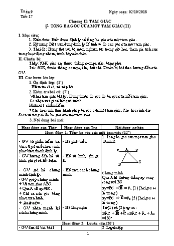 Giáo án Hình học Lớp 7 - Tuần 9 - Năm học 2018-2019 - Trường THCS Ngô Quang Nhã