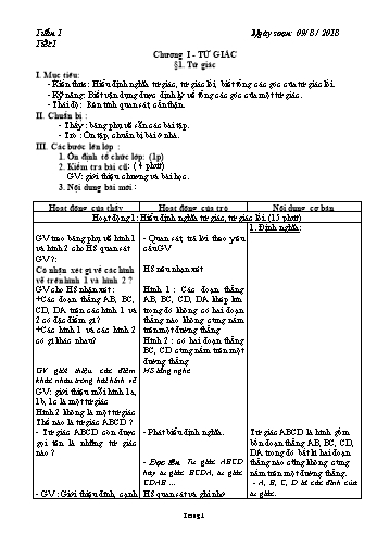 Giáo án Hình học Lớp 8 - Tuần 1 - Năm học 2018-2019 - Trường THCS Ngô Quang Nhã