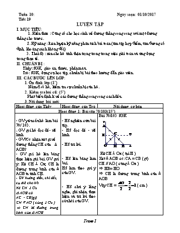 Giáo án Hình học Lớp 8 - Tuần 10 - Năm học 2017-2018 - Trường THCS Ngô Quang Nhã