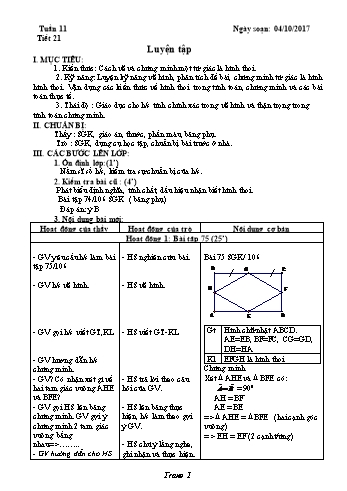Giáo án Hình học Lớp 8 - Tuần 11 - Năm học 2017-2018 - Trường THCS Ngô Quang Nhã