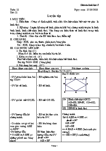 Giáo án Hình học Lớp 8 - Tuần 11 - Năm học 2018-2019 - Trường THCS Ngô Quang Nhã