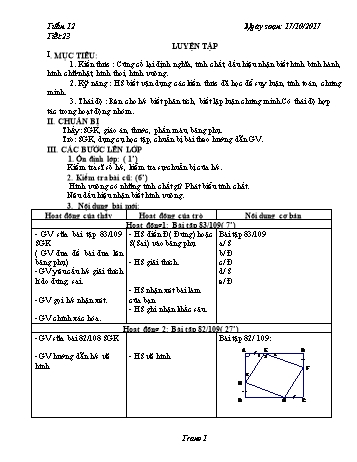 Giáo án Hình học Lớp 8 - Tuần 12 - Năm học 2017-2018 - Trường THCS Ngô Quang Nhã