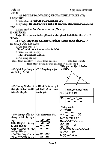 Giáo án Hình học Lớp 8 - Tuần 23 - Năm học 2017-2018 - Trường THCS Ngô Quang Nhã