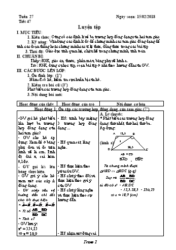 Giáo án Hình học Lớp 8 - Tuần 27 - Năm học 2017-2018 - Trường THCS Ngô Quang Nhã
