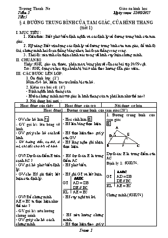 Giáo án Hình học Lớp 8 - Tuần 3 - Năm học 2017-2018 - Trương Thanh Ne