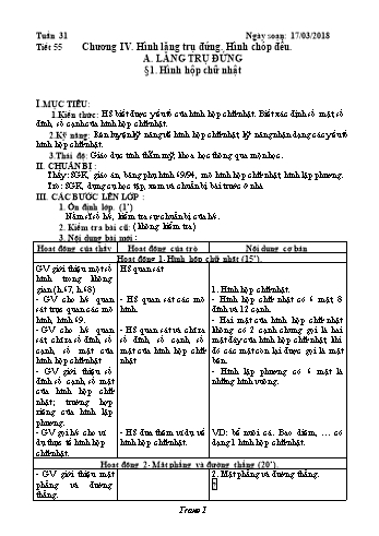 Giáo án Hình học Lớp 8 - Tuần 31 - Năm học 2017-2018 - Trường THCS Ngô Quang Nhã