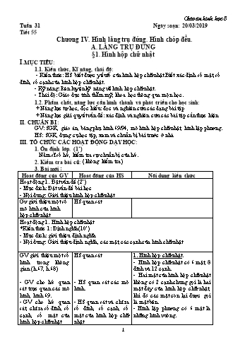 Giáo án Hình học Lớp 8 - Tuần 31 - Năm học 2018-2019 - Trường THCS Ngô Quang Nhã