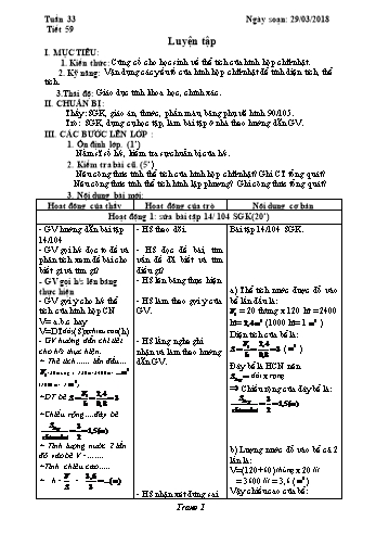 Giáo án Hình học Lớp 8 - Tuần 33 - Năm học 2017-2018 - Trường THCS Ngô Quang Nhã