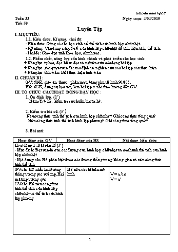 Giáo án Hình học Lớp 8 - Tuần 33 - Năm học 2018-2019 - Trường THCS Ngô Quang Nhã