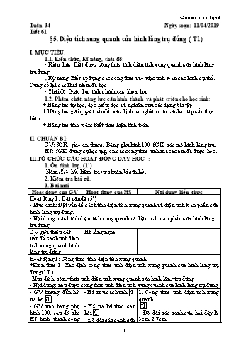 Giáo án Hình học Lớp 8 - Tuần 34 - Năm học 2018-2019 - Trường THCS Ngô Quang Nhã