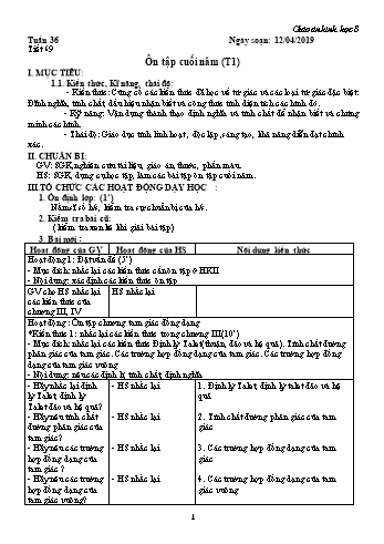 Giáo án Hình học Lớp 8 - Tuần 36 - Năm học 2018-2019 - Trường THCS Ngô Quang Nhã