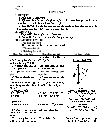 Giáo án Hình học Lớp 8 - Tuần 5 - Năm học 2018-2019 - Trường THCS Ngô Quang Nhã