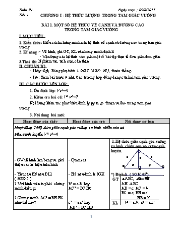Giáo án Hình học Lớp 9 - Tuần 1 - Năm học 2017-2018 - Trường THCS Ngô Quang Nhã