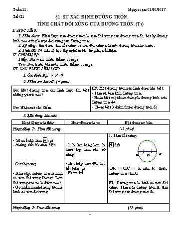 Giáo án Hình học Lớp 9 - Tuần 11 - Năm học 2017-2018 - Trường THCS Ngô Quang Nhã