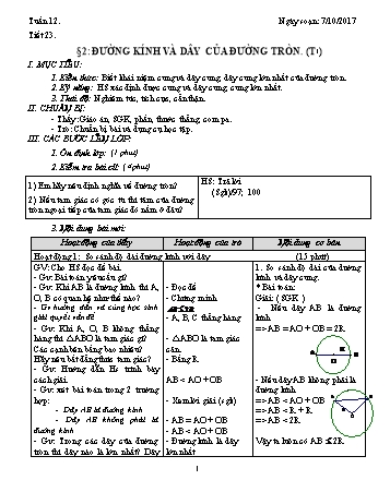 Giáo án Hình học Lớp 9 - Tuần 12 - Năm học 2017-2018 - Trường THCS Ngô Quang Nhã