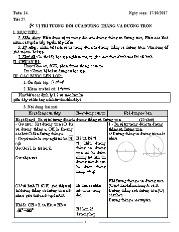 Giáo án Hình học Lớp 9 - Tuần 14 - Năm học 2017-2018 - Trường THCS Ngô Quang Nhã