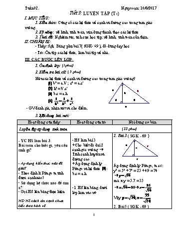 Giáo án Hình học Lớp 9 - Tuần 2 - Năm học 2017-2018 - Trường THCS Ngô Quang Nhã