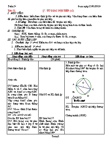 Giáo án Hình học Lớp 9 - Tuần 26 - Năm học 2017-2018 - Trường THCS Ngô Quang Nhã