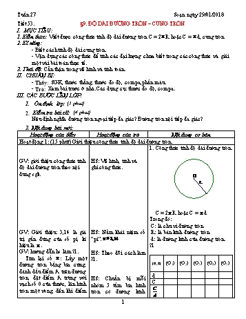 Giáo án Hình học Lớp 9 - Tuần 27 - Năm học 2017-2018 - Trường THCS Ngô Quang Nhã