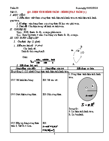 Giáo án Hình học Lớp 9 - Tuần 28 - Năm học 2017-2018 - Trường THCS Ngô Quang Nhã