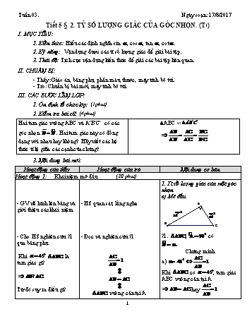 Giáo án Hình học Lớp 9 - Tuần 3 - Năm học 2017-2018 - Trường THCS Ngô Quang Nhã