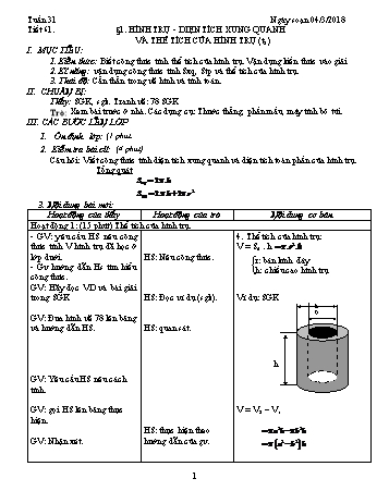 Giáo án Hình học Lớp 9 - Tuần 31 - Năm học 2017-2018 - Trường THCS Ngô Quang Nhã