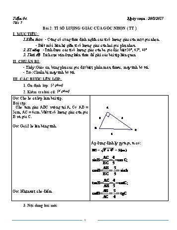 Giáo án Hình học Lớp 9 - Tuần 4 - Năm học 2017-2018 - Trường THCS Ngô Quang Nhã