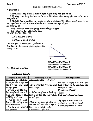 Giáo án Hình học Lớp 9 - Tuần 7 - Năm học 2017-2018 - Trường THCS Ngô Quang Nhã