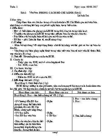 Giáo án Ngữ văn 9 - Tuần 1 - Năm học 2017-2018 - Trường THCS Ngô Quang Nhã
