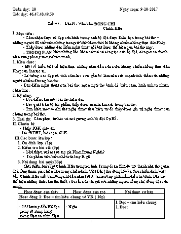 Giáo án Ngữ văn 9 - Tuần 10 - Năm học 2017-2018 - Trường THCS Ngô Quang Nhã